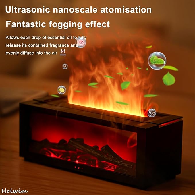 Fireplace Diffuser for Essential Oils Fireplace Humidifier with Remote 7 Colours Wall Mini Fireplace Aromatherapy Humidifier Diffuser Flame Diffuser with Remote Control, Timer, Auto-Off (Black)