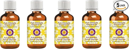 Deve Herbes Pure Citronella Essential Oil (Cymbopogon nardus) Steam Distilled (Pack of Five) 100ml X 5 (16.9 oz)