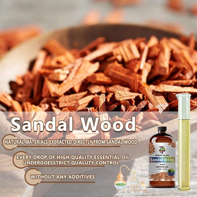 Sandalwood Essential Oil - GV77ZF Sandalwood Oils for Diffusers, Humidifiers, DIY Candles, Soap, Cleaning, Home, Office, Yoga, Massage, Gifts - 8 fl oz (240 ml)