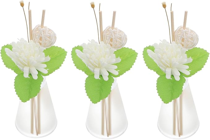 3pcs Ocean Scent Glass Reed Diffuser Set with Dried Flower Sticks, Decorative Aromatherapy Bottle for Bathroom and Home Fragrance, Smoke-Free Essential Oil Diffuser
