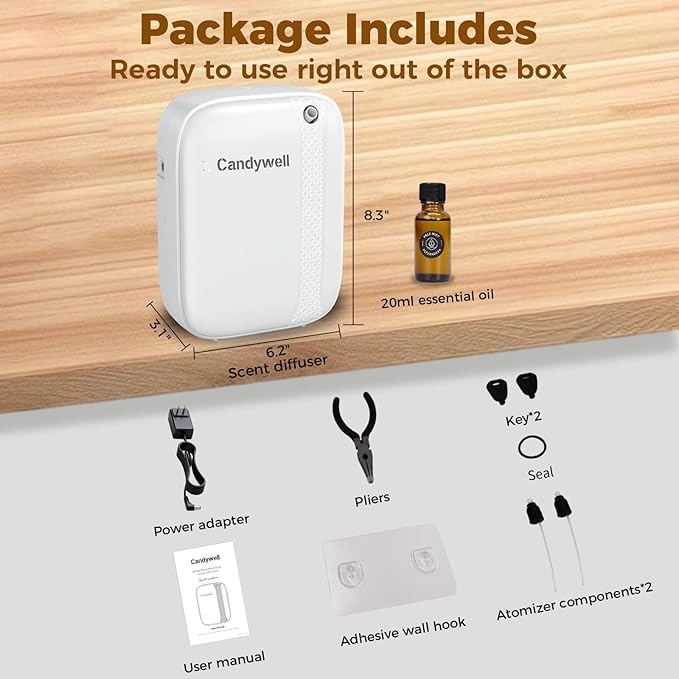 Waterless Essential Oil Diffuser for Home & Office, Cold Air Diffuser for Large Home, 3000 Sq Ft Coverage, Wall-Mounted, Smart APP Control, Pet & Kid Friendly, 13.5 Fl Oz Large Capacity