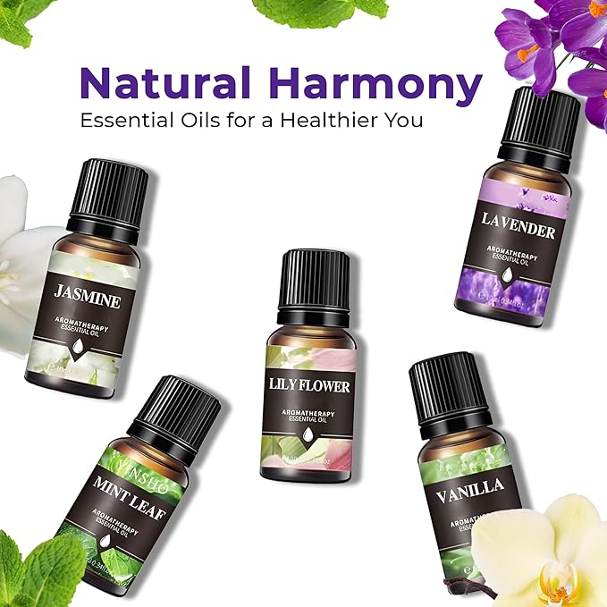 A CENTER Essential Oils Set Created for Humidifiers and Diffusers, Aromatherapy Diffuser Oils Scents, Essential Oil Kit for Home Use, Essential Oil Pack with Various Scents（8X10ML
