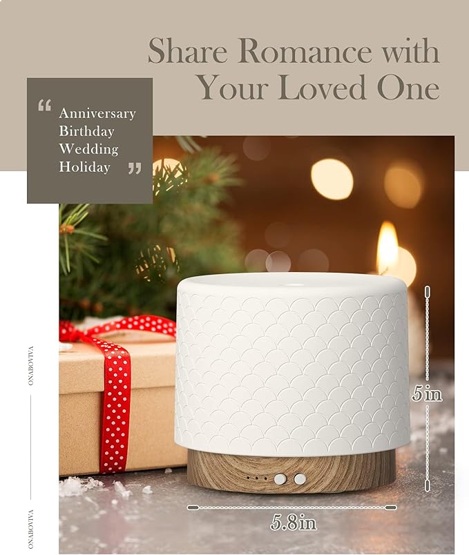 280ml Ceramic Ultrasonic Aromatherapy Diffuser | Cool Mist Humidifier for Large Rooms, Auto Shut-Off, Quiet Sleep Mode & 3 Timer Settings – Ideal for Home, Office, Spa, Yoga, and Bedroom