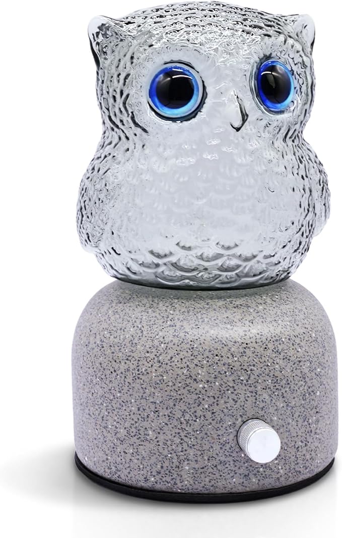 DAROMA Handcrafted Pottery Stone & Glass Essential Oil Diffuser, Owl Portable Waterless Aromatherapy with Auto Off, Adjustable Brightness, Ideal for Home, Office, Bedroom, Gift
