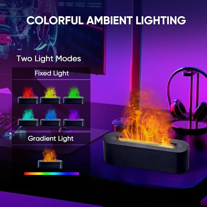YALEDI Essential Oil Diffuser, Fireplace Flame Fire Oil Diffuser, 150ml Ultrasonic Cool Mist Aromatherapy Humidifier, Scent Aroma Diffuser with 7 Colors Light, Timer & Auto-Off for Home, Room (Black)