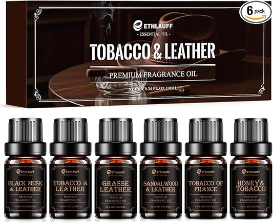 Men Essential Oils Set - | Leather, Sandalwood, Cologne, Smoke Tobacco Scents, Premium Fragrance Oils for Diffusers for Home, Candles & Aromatherapy Gifts for Him