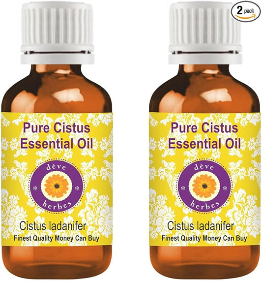 Deve Herbes Pure Cistus Essential Oil (Cistus ladanifer) Steam Distilled (Pack of Two) 100ml X 2 (6.76 oz)