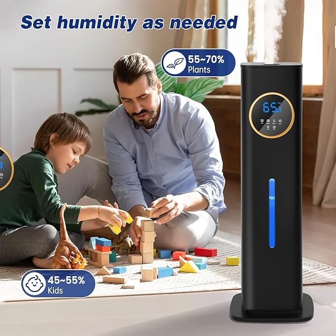 LACIDOLL Humidifiers for Bedroom 500 sq ft, 2.1Gal/8L Humidifier large room with Night Light & Essential Oil Diffuser, Top Fill Large Room Humidifiers for Home Baby Nursery Office Plants, Black