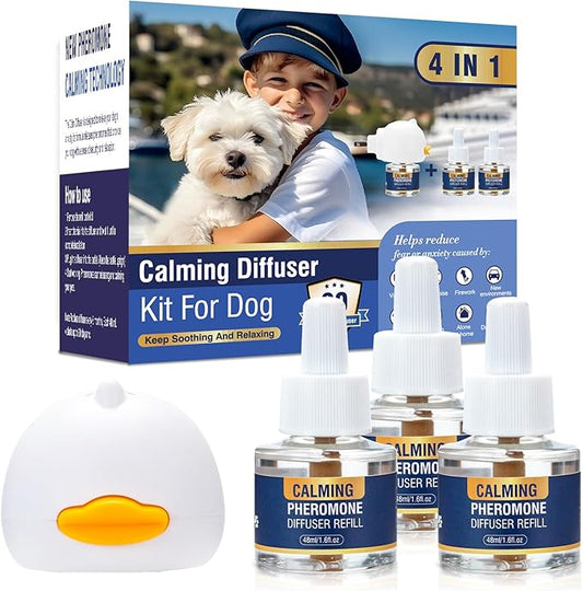 4 in 1 Appeasing Pet Pheromones Diffuser to Calm Kit for Anxiety Relief Reduce Barking Aggression Fighting Stress Dog Pheromone Calming Diffuser