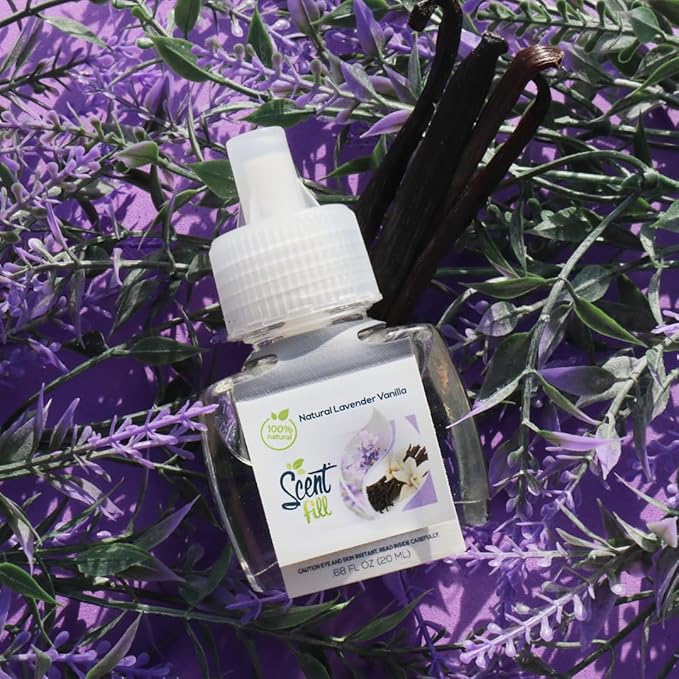 Scent Fill 100% Natural Lavender Vanilla Plug in Air Freshener, Scented Oil Refills, 3 Refills