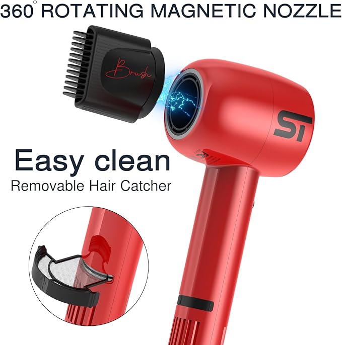 Supreme Trimmer Hair Dryer Negative Ion 110,000 RPM | Fast Drying & Low Noise Blow Dryer 1400W Brushless Motor | Magnetic Attachments, 3 Heat & 3 Speed Settings + Cool Shot | SHD347