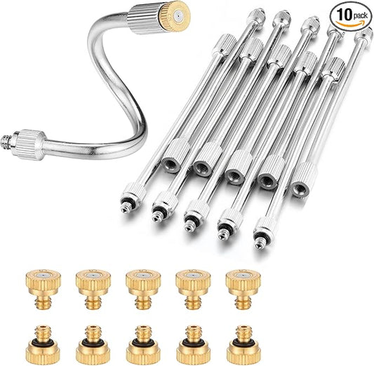 10X Flexible Mister Extensions with Nozzle Kits 5.9 Inch Brass Mist Rod for Mister Nozzles Bendable Copper Extended Pole 10/24 UNC Thread Outdoor Cool Misting System (10, Extensions with Nozzle)