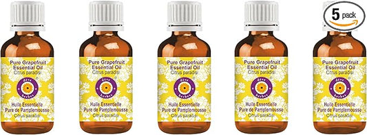 Deve Herbes Pure Grapefruit Essential Oil (Citrus paradisi) Steam Distilled (Pack of Five) 100ml X 5 (16.9 oz)