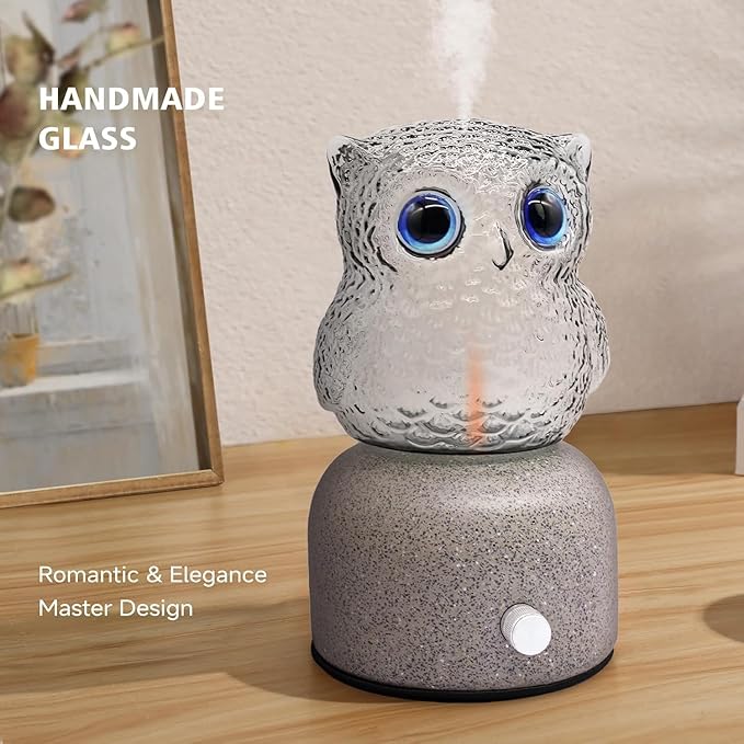 DAROMA Handcrafted Pottery Stone & Glass Essential Oil Diffuser,Owl Portable Waterless Aromatherapy Diffuser,Auto Shut-Off & Adjustable Light,Gift for Home, Office, Travel