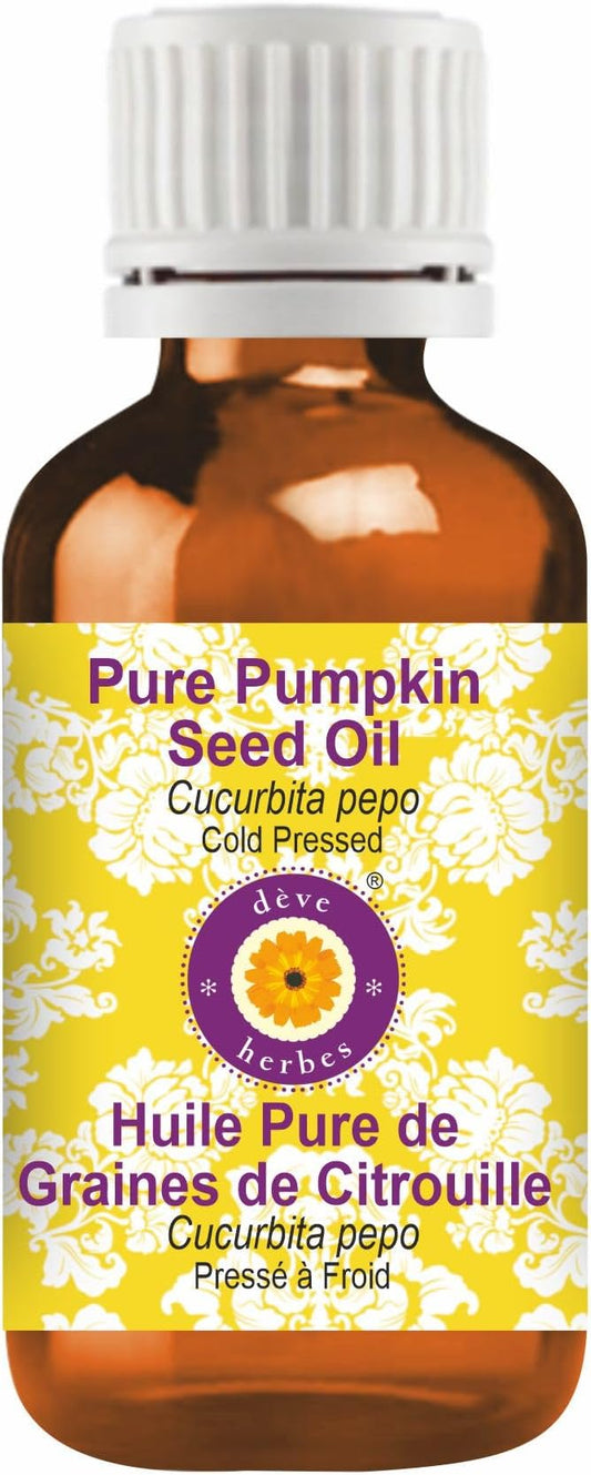 dève herbes Pumpkin Seed Oil (Cucurbita pepo) | Cold Pressed | Pure | Natural | Undiluted | For Diluting Essential oils | For Hair, Skin & Massage | Non-Sticky| Lightweight| Unisex | 100ml (3.38 oz)