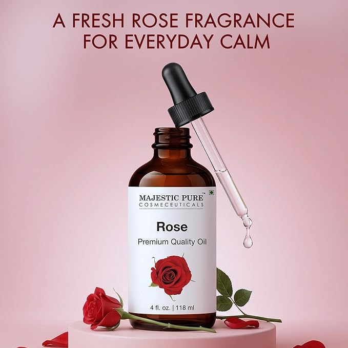 Majestic Pure Rose Premium Essential Oil 4 Fl Oz for Diffusers, Humidifiers, Massage, DIY Candles, Soap, Cleaning, Home, Yoga, Office, Gifts - 118 ml