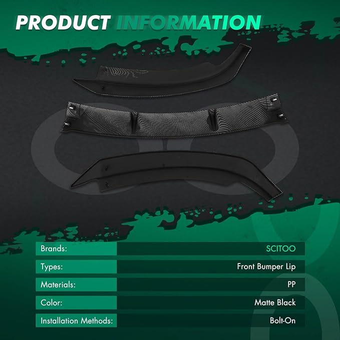 SCITOO Matte Black Front Bumper Lip GH Style Fits for 2008-2011 for Mercedes-Benz W204 C-Class PP Front Lip Spoiler