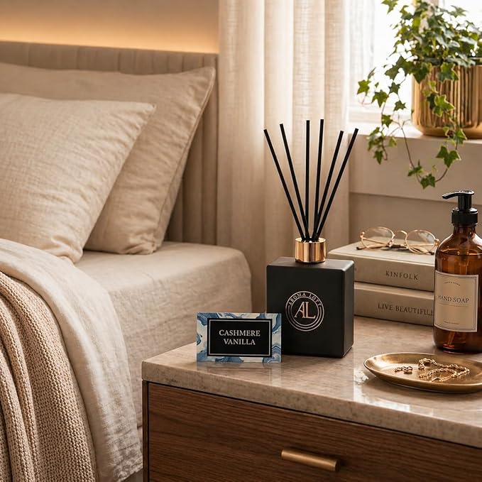 Black Reed Diffusers for Home | Premium Fragrance Diffuser | Reed Diffuser Sticks in Oil Set with Cashmere Vanilla Scent | Smell Good Stuff | Long-Lasting Oil for Bathroom & Office (5 oz)