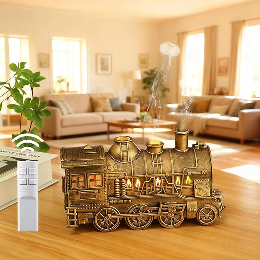 Train Diffuser, 2026 New 300ML Large Capacity Train Humidifier with Dual Cool Mist Outlets, Train Oil Diffuser with 2-Color LED, Remote Control, Auto-Off, Quiet for Bedroom Office (Copper, Remote)