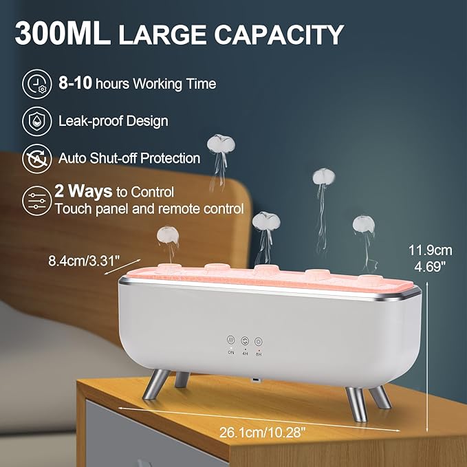 300ML Dynamic Jellyfish Diffuser: 5 Rings Dynamic Sound Pickup - Essential Oil Scent Volcano Diffuser Low Noise for Bedroom Office Hotel - Aromatherapy Aroma Humidifiers