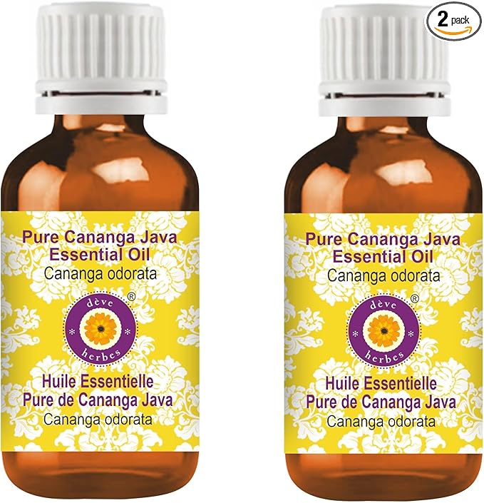 Deve Herbes Pure Cananga Java Essential Oil (Cananga odorata) Steam Distilled (Pack of Two) 100ml X 2 (6.76 oz)