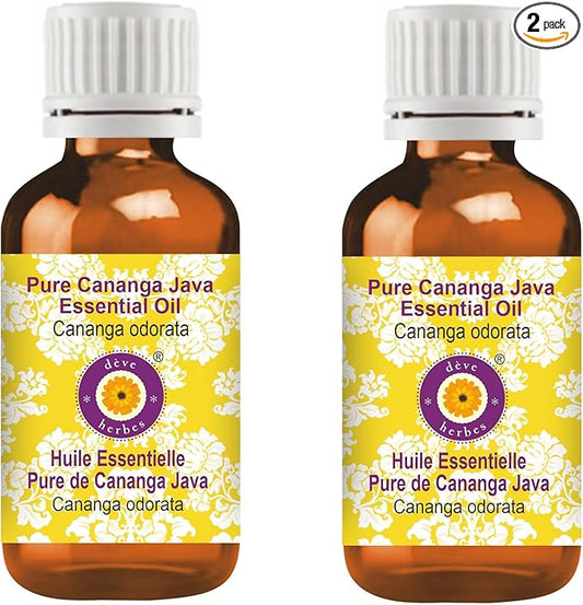 Deve Herbes Pure Cananga Java Essential Oil (Cananga odorata) Steam Distilled (Pack of Two) 100ml X 2 (6.76 oz)