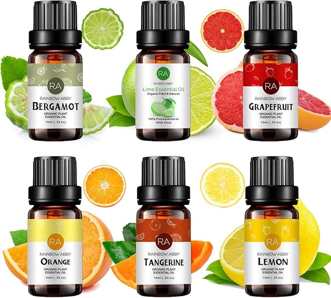 RAINBOW ABBY Citrus Essential Oils Set for Diffuser, Fragrance Oil | Bergamot, Grapefruit, Lemon, Orange, Lime, Tangerine Scented Oil for Soap Making, Candle Making