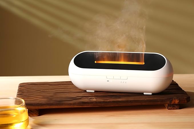 AquaAura Flame Effect Diffuser, 160ml Essential Oil Diffuser with Realistic Flame Mist, 7 LED Colors, Timer & Auto Shut-Off for Bedroom, Home, Office