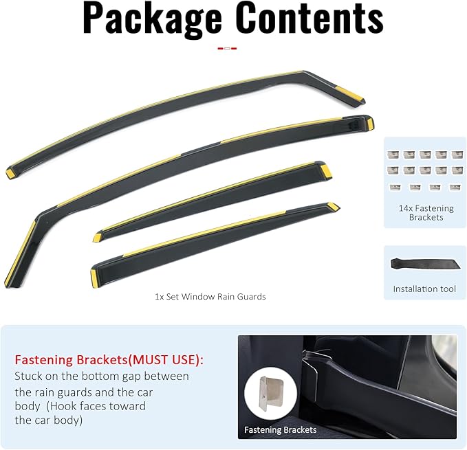 IKON MOTORSPORTS in Channel Window Visors Compatible with 2012-2018 Ford Focus Sedan & Hatchback, in Channel Style Injection PC Black Rain Guards, Side Window Wind Deflectors 4PCS
