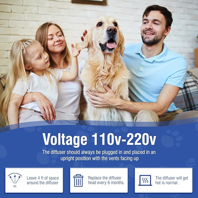 Dog Pheromone Calming Diffuser 4 in 1 Appeasing Pet Pheromones Diffuser to Calm Kit (Plug in+ 3 Pack 48ml Refill) for Anxiety Relief Reduce Barking Aggression Fighting Stress