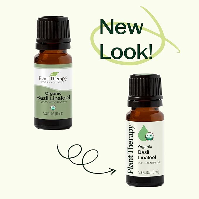 Plant Therapy USDA Certified Organic Basil Linalool Essential Oil 10 mL (1/3 oz) 100% Pure, Undiluted, Aromatherapy, for Muscle Soreness and Digestive Discomfort
