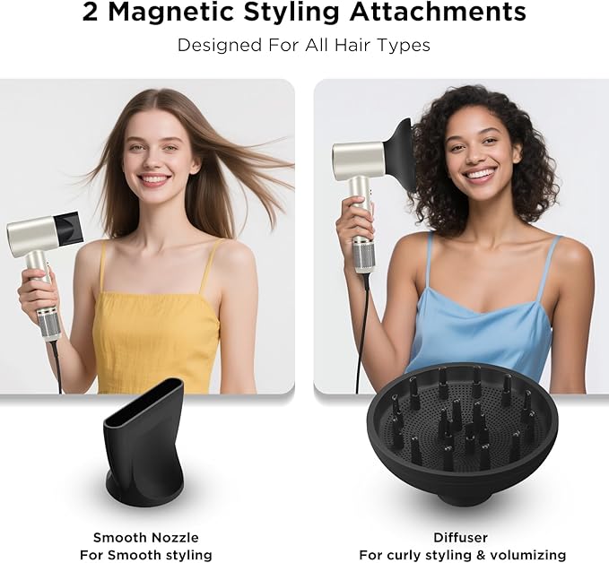 Hair Dryer, PARWIN PRO BEAUTY Fast Drying Blow Dryer with Diffuser, 110,000 RPM High Speed Hair Dryer with Display, 200 Million Negative Ions for Frizz Smoothing, 2 Speeds & 3 Temps, Champagne Silver