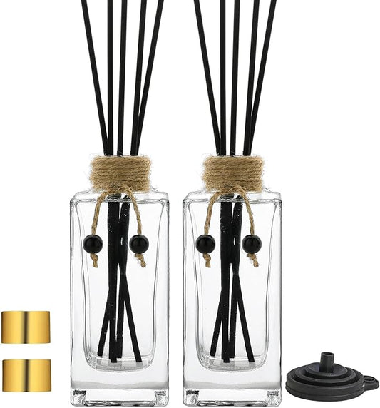 Glass Diffuser Bottles Set of 2 Reed Diffuser Bottle 5oz/155ml Clear Empty Essential Oil Decorative Bottle Set Reusable Apothecary Perfume Jar Gift