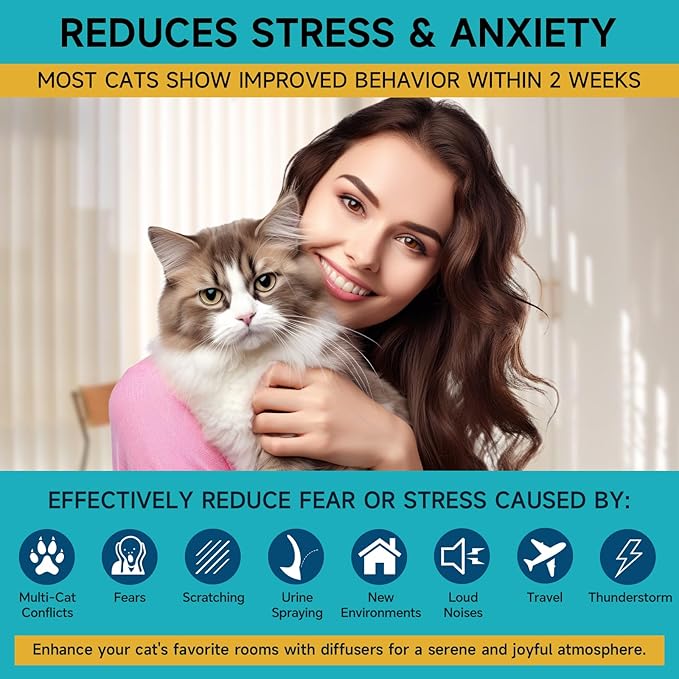 Woyamay Cat Calming Diffuser Refills - 4 Pack Cat Pheromones Calming Diffuser for Cat Anxiety Relief, Cat Pheromone Diffuser, 120 Days Pheromone Diffuser to Calm Cats, Fits All Common Diffuser Heads