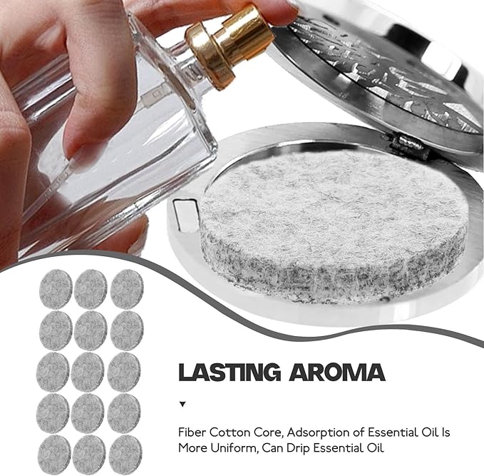 Veemoon 100pcs Round Cotton Diffuser Pads Essential Oil Refill Pads for 30mm Aroma Necklace Pendant Aromatherapy Accessories for Home and Travel Use