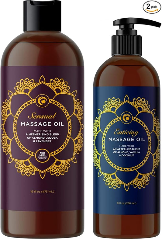 Massage Oils for Massage Therapy Bundle - Maple Holistics Massage Oil Kit with 16 Fl Oz Aromatherapy Lavender Massage Oil for Couples Plus Vanilla Scented Massage Oil Made with Pure Essential Oils
