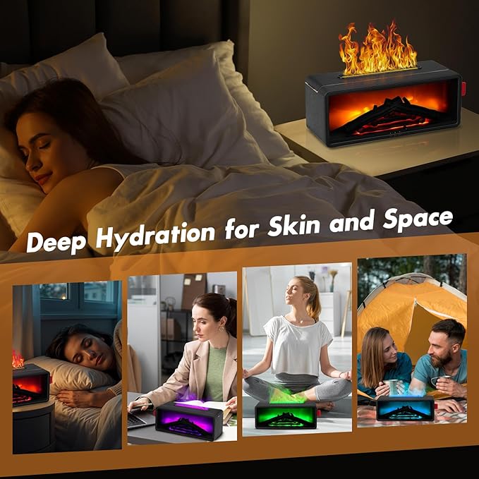 LINGSFIRE Fireplace Diffuser, 7 Colors Flame Humidifier Fireplace Humidifier with Timer Aromatherapy Air Diffuser for Bedroom, Office, Yoga Studio
