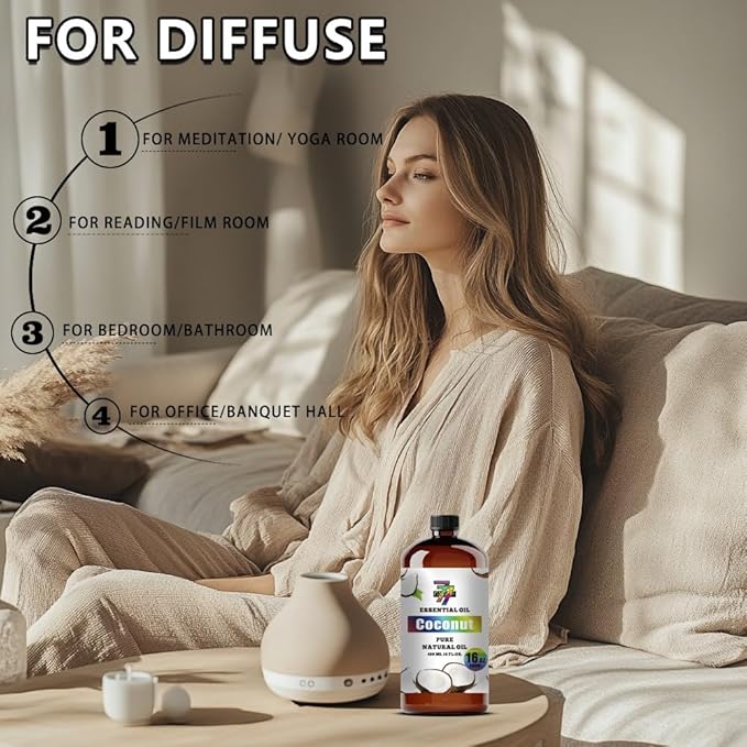 Coconut Essential Oil - GV77ZF Coconut Oils for Diffusers, Humidifiers, DIY Candles, Soap, Cleaning, Home, Office, Yoga, Massage, Gifts - 16 fl oz (480 ml)
