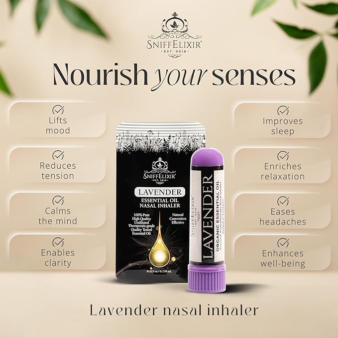 Lavender Essential Oil Aromatherapy Nasal Stick Vapor Inhaler for Sleep Aid, Meditation, Relaxation - USA Made with Organic Essential Oils, Natural Mood Support