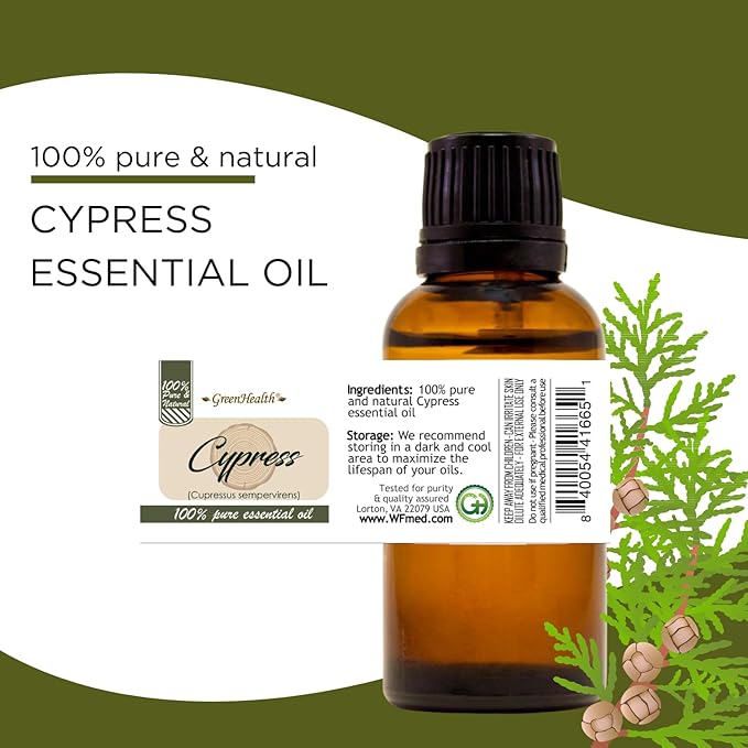 Cypress Essential Oil – 8 fl oz (237 ml) Aluminum Bottle w/Plug Cap – 100% Pure Essential Oil – GreenHealth