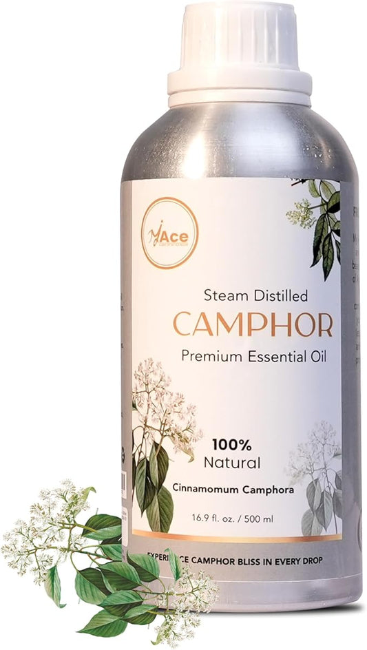 My Ace 100% Pure Camphor Essential Oil – Steam-Distilled Natural Oil for Diffuser, Aromatherapy, Soap & Candle Making – Paraben-Free, Vegan, Made in India 16 fl oz