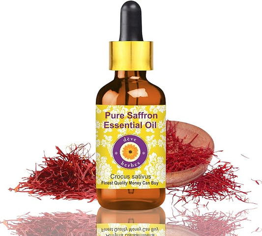 dève herbes Saffron Essential Oil (Crocus sativus) with Glass Dropper | Pure | Non-Sticky | Non-Greasy | Lightweight | Men & Women | All Skin Types | Steam Distilled 2ml (0.06 oz)