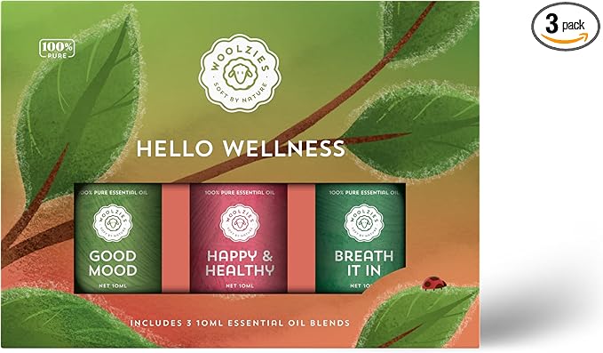 Hello Wellness Essential Oil Set of 3 Pure and Natural Essential Oils for Home, Office, Diffuser | Premium Aromatherapy Blends | Good Mood, Happy & Healthy, Breathe it in
