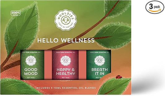 Hello Wellness Essential Oil Set of 3 Pure and Natural Essential Oils for Home, Office, Diffuser | Premium Aromatherapy Blends | Good Mood, Happy & Healthy, Breathe it in