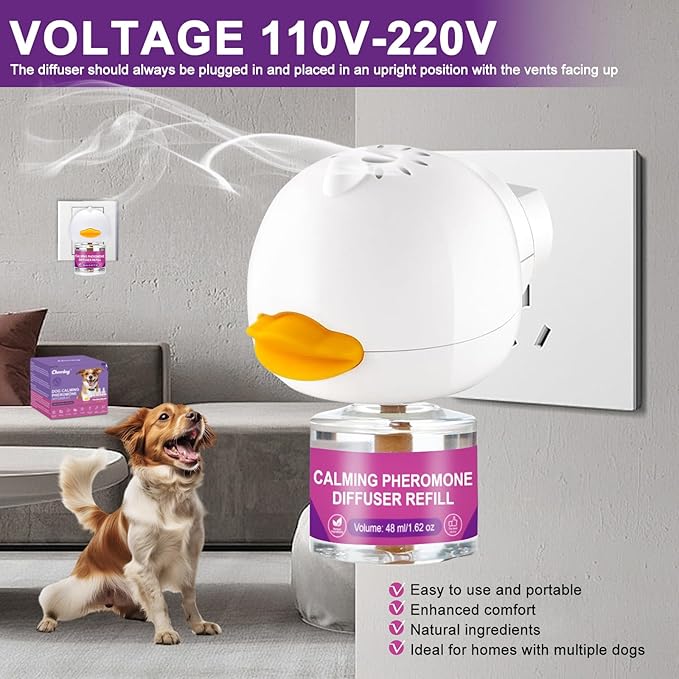 Cheerdog Dog Calming Pheromone Diffuser, Pet Calming Diffuser for Dog Anxiety Relief 3 Refills,Relieve Separation Anxiety, Stress Barking and Chewing Calm Relaxing