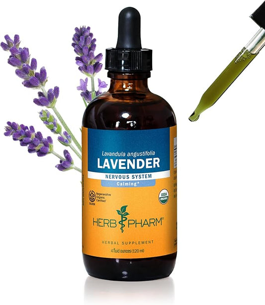Herb Pharm Certified Organic Lavender Flower Liquid Extract for Calming Nervous System Support, 4 Fl Oz - Packaging May Vary