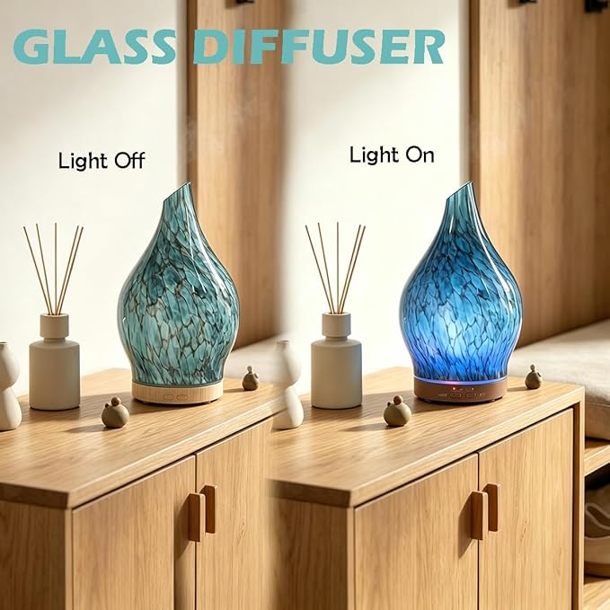 3 Essential Oil Diffuser Set,200ml Glass Diffuser Small Humidifier with Timer,7 LED Color Lights,Waterless Auto Shut-Off for Office Home Room Decor Gifts for Women