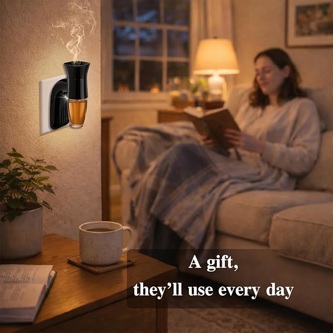2 Pack Wall Fragrance Plug in with Night Light Compatible with Bath & Body Works Wallflowers, Plug in Aromatherapy Diffuser for Bedroom, Home Fragrance, Relaxing Atmosphere - Black