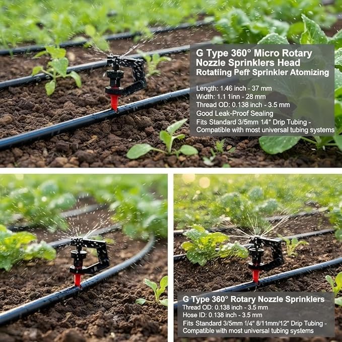 30-500Pcs G Type 360° Micro Rotary Sprinkler Heads, Rotating Refraction Atomizing Nozzles, Mist Sprayers for Garden Lawn Drip Irrigation System, Watering Atomizer Dripper (200)