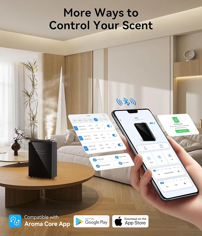 5500 Sq.Ft Waterless Diffuser - HVAC System, Essential Oil Diffuser with WiFi & Bluetooth App Control, Whole House & Aromatherapy Diffuser, Oil Diffuser for Office Home Large Room, Jet Black